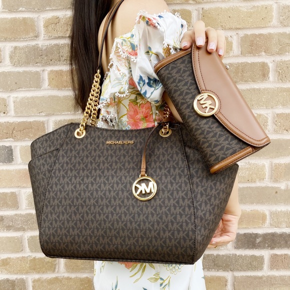 Michael Kors brown chain tote carryall wallet SET - Picture 3 of 3